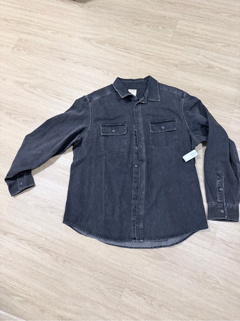 Men's Washed Black Button-Front Work Shirt